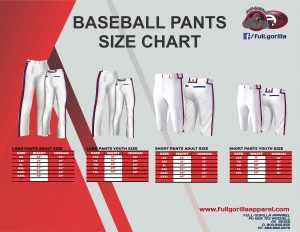 Custom Team Uniform Size Charts
