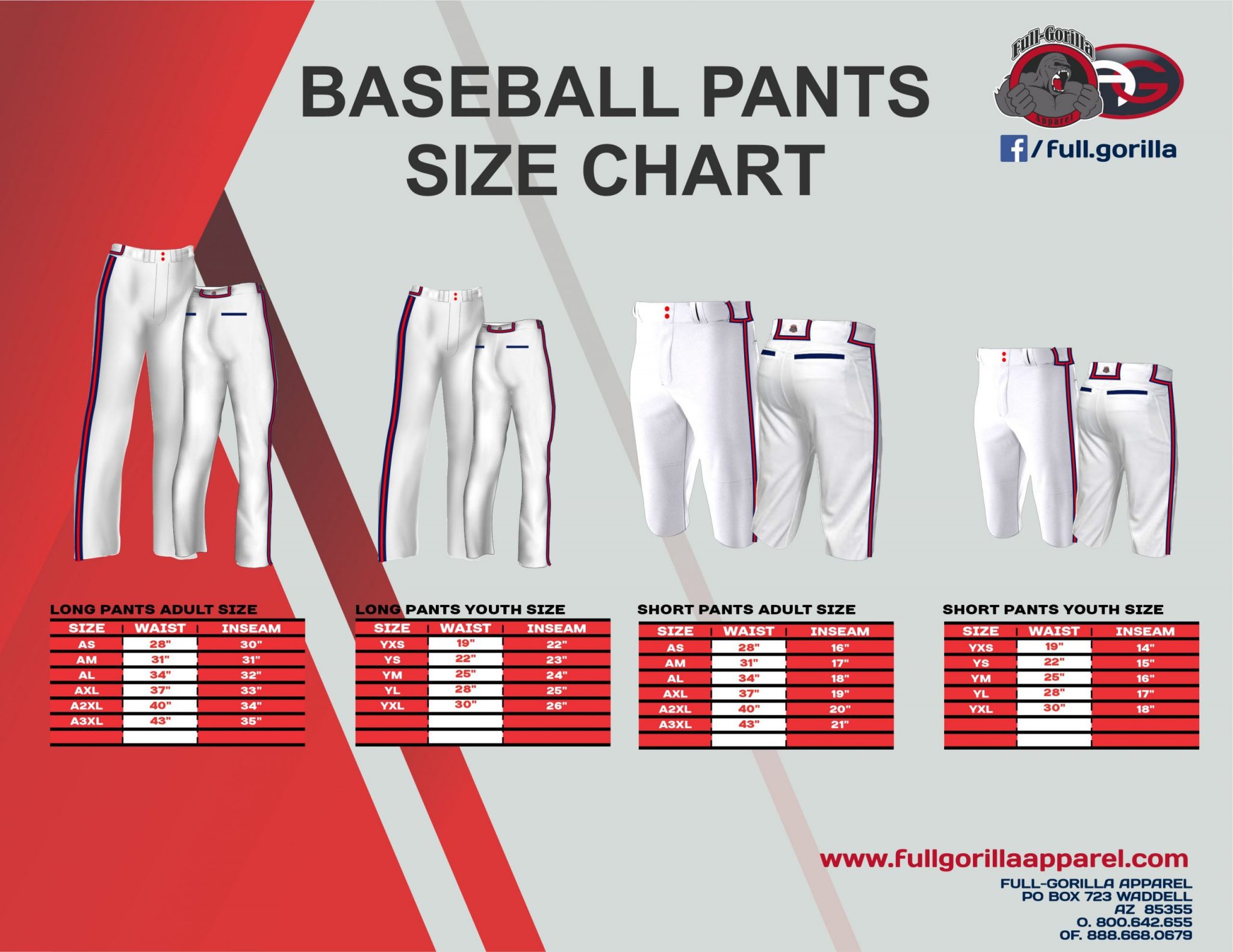 Custom Team Uniform Size Charts Full Gorilla Apparel