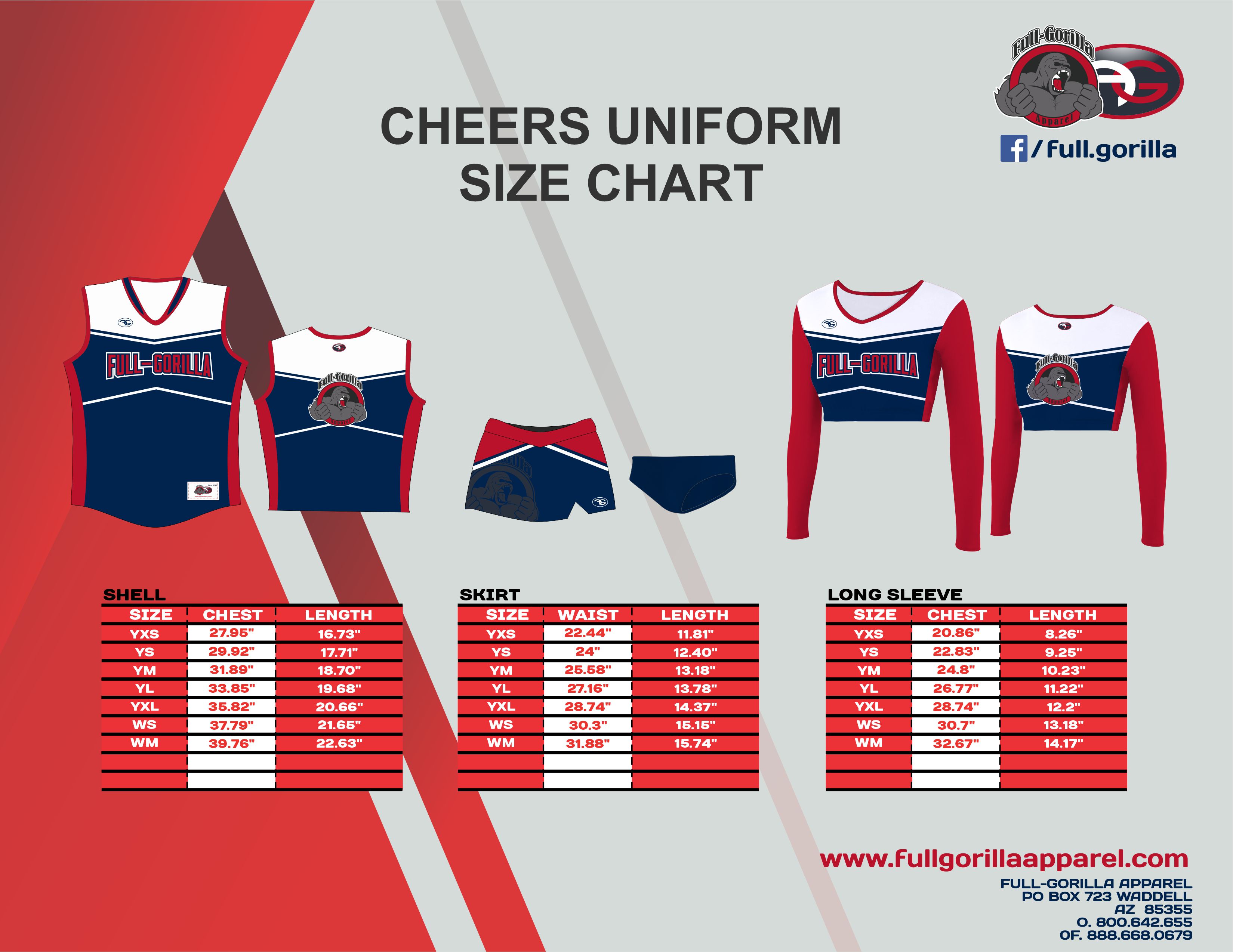 Custom Team Uniform Size Charts Full Gorilla Apparel