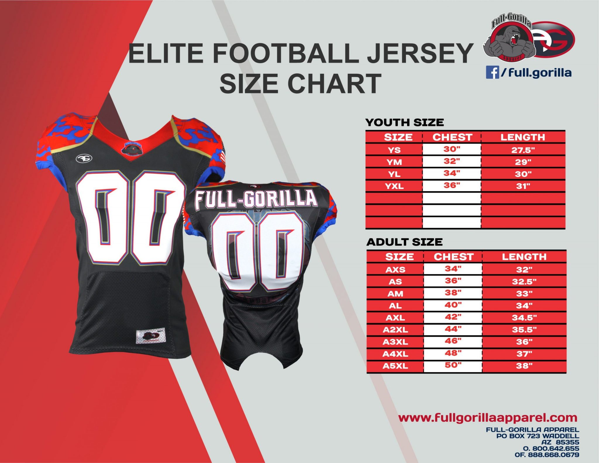 football jersey size chart