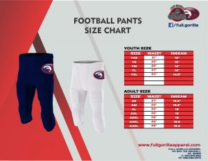 FOOTBALL PANTS SIZE CHART 300x232 - Custom Uniform Size Charts