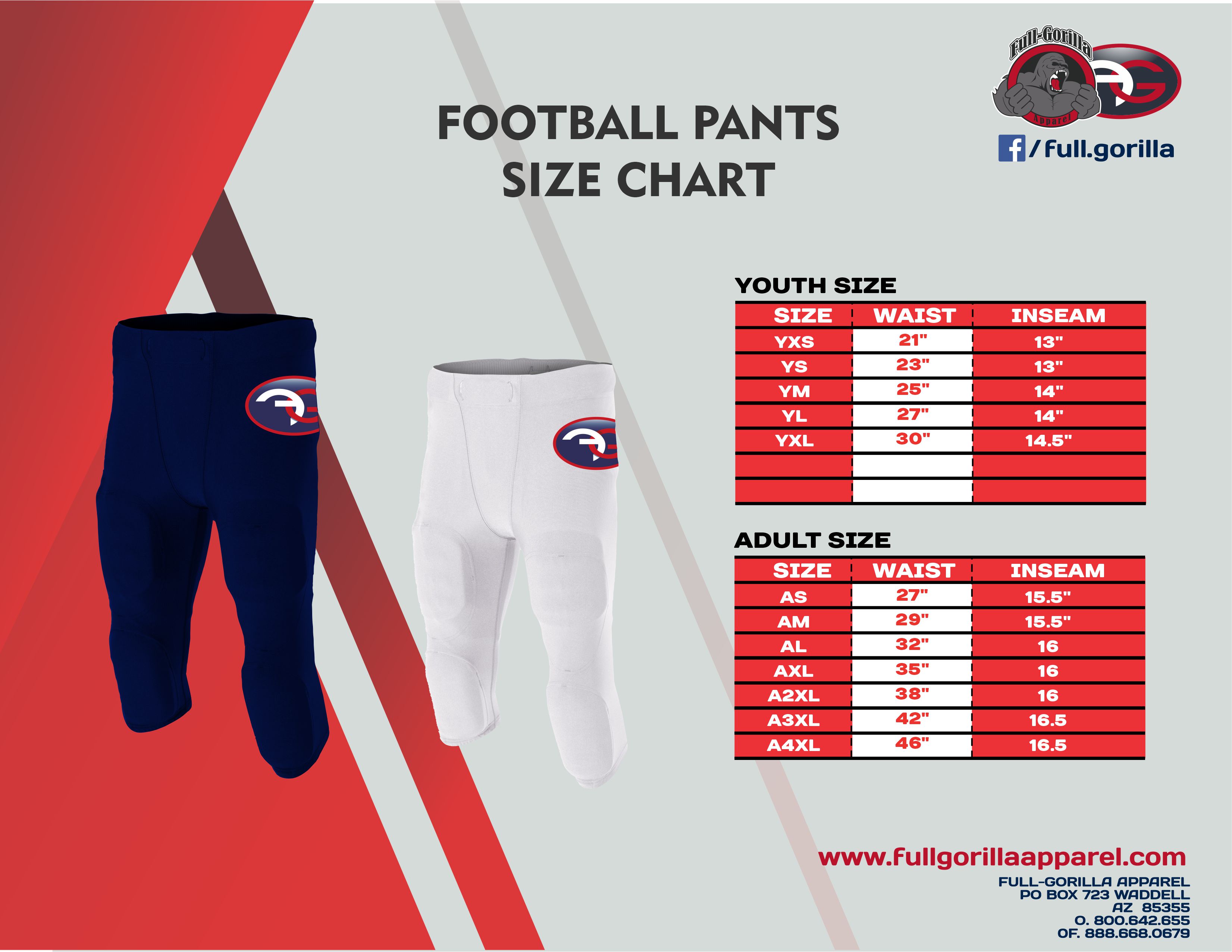 Custom Team Uniform Size Charts Full Gorilla Apparel