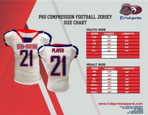 PRO COMPRESSION FOOTBALL JERSEY SIZE CHART 300x232 - Custom Uniform Size Charts