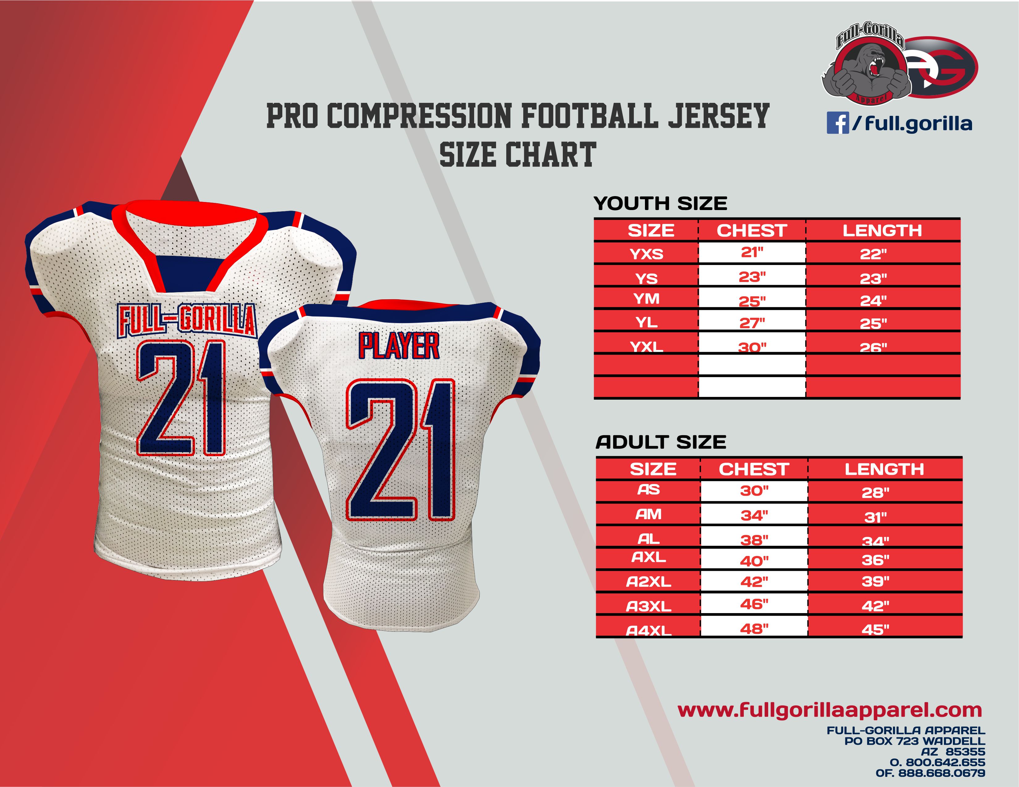 Custom Team Uniform Size Charts Full Gorilla Apparel