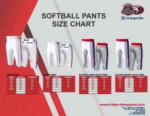 SOFTBALL PANTS SIZE CHART 300x232 - Custom Uniform Size Charts