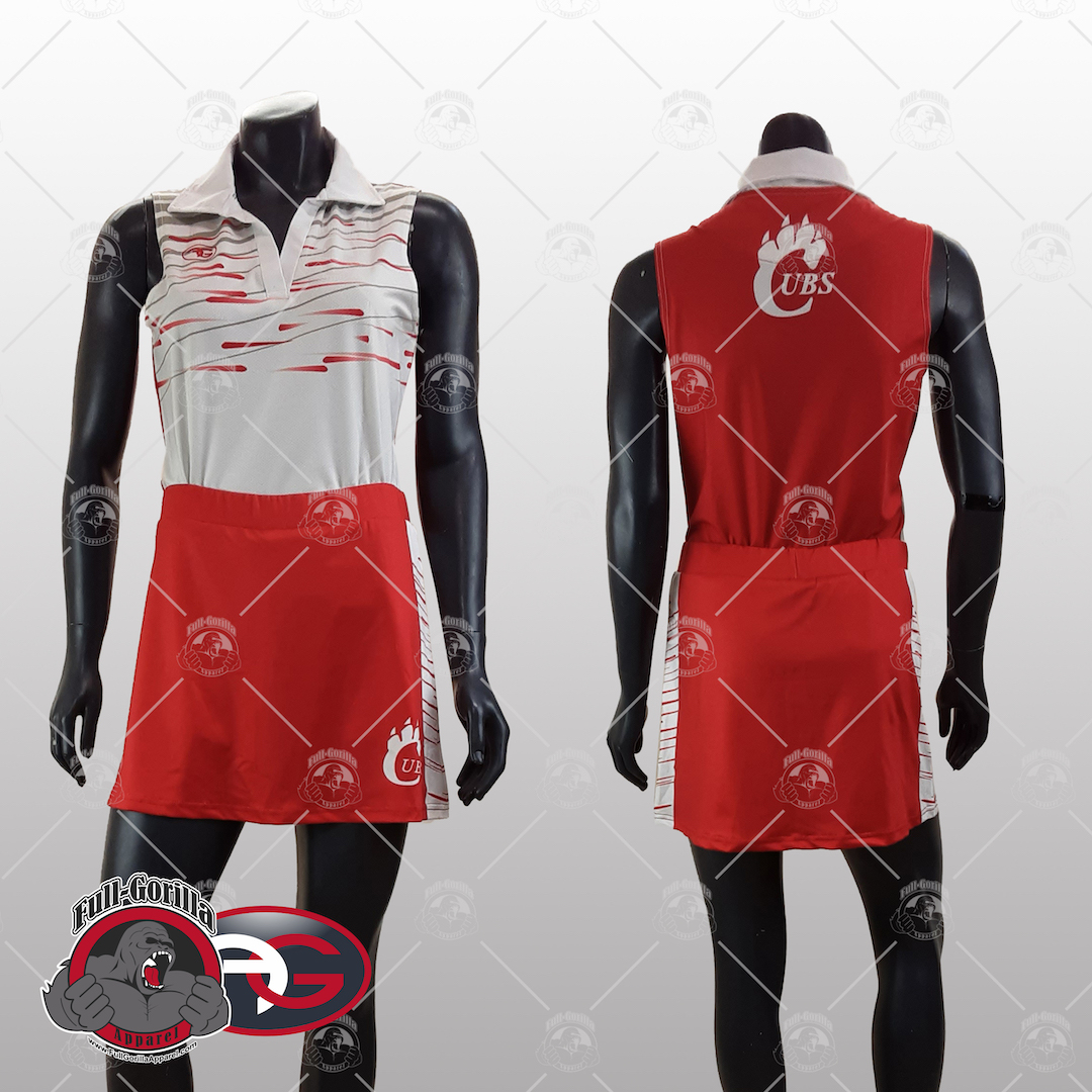 Chamberlain Cubs Red and White Tennis Uniform created by Full Gorilla Apparel