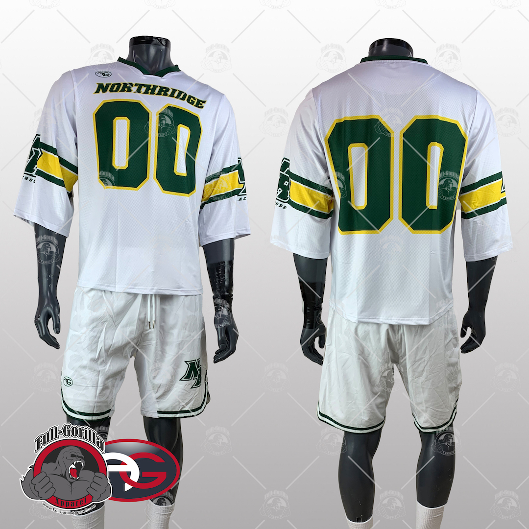 Northridge Lacrosse White, Green, and Gold Custom Uniforms by Full Gorilla Apparel