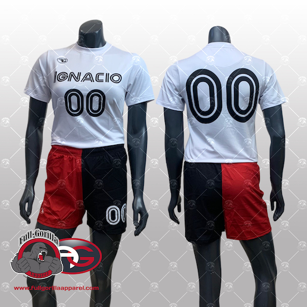 Red and White with Black trim custom soccer uniform by Full Gorilla